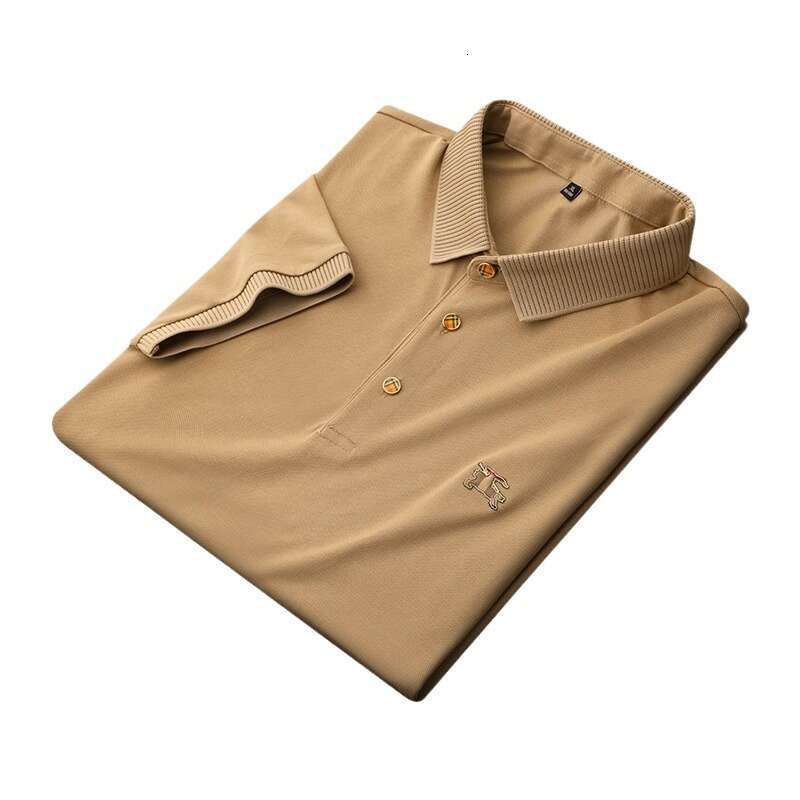 European High-End B Brand Trendy Fashion Men's Mercerized Cotton Pique Short Sleeve Polo Shirt Summer Ice Silk Turn-Down Collar T-Shirt