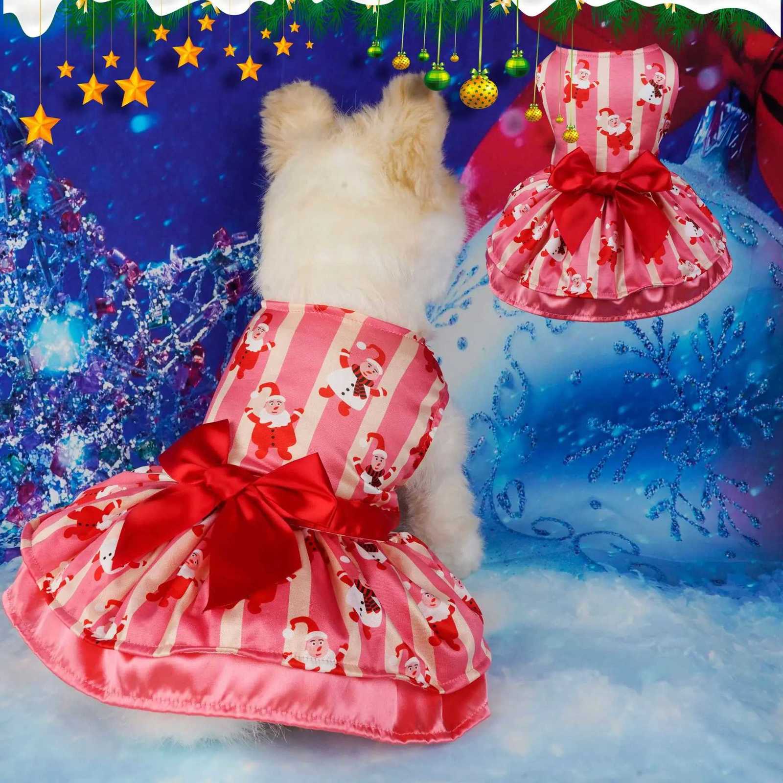 Adjustable Snowflake Pattern Princess Dress Christmas Holiday Personalized Printed Pet Clothes Christmas Party Decorations M251208