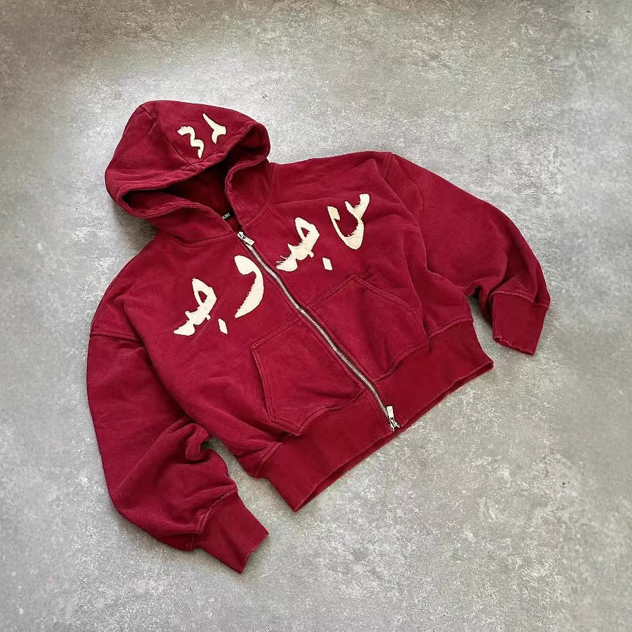 2025 Spring and Autumn Loose Oversized Printed Cardigan Zipper Unisex Sweatshirt Top 250420