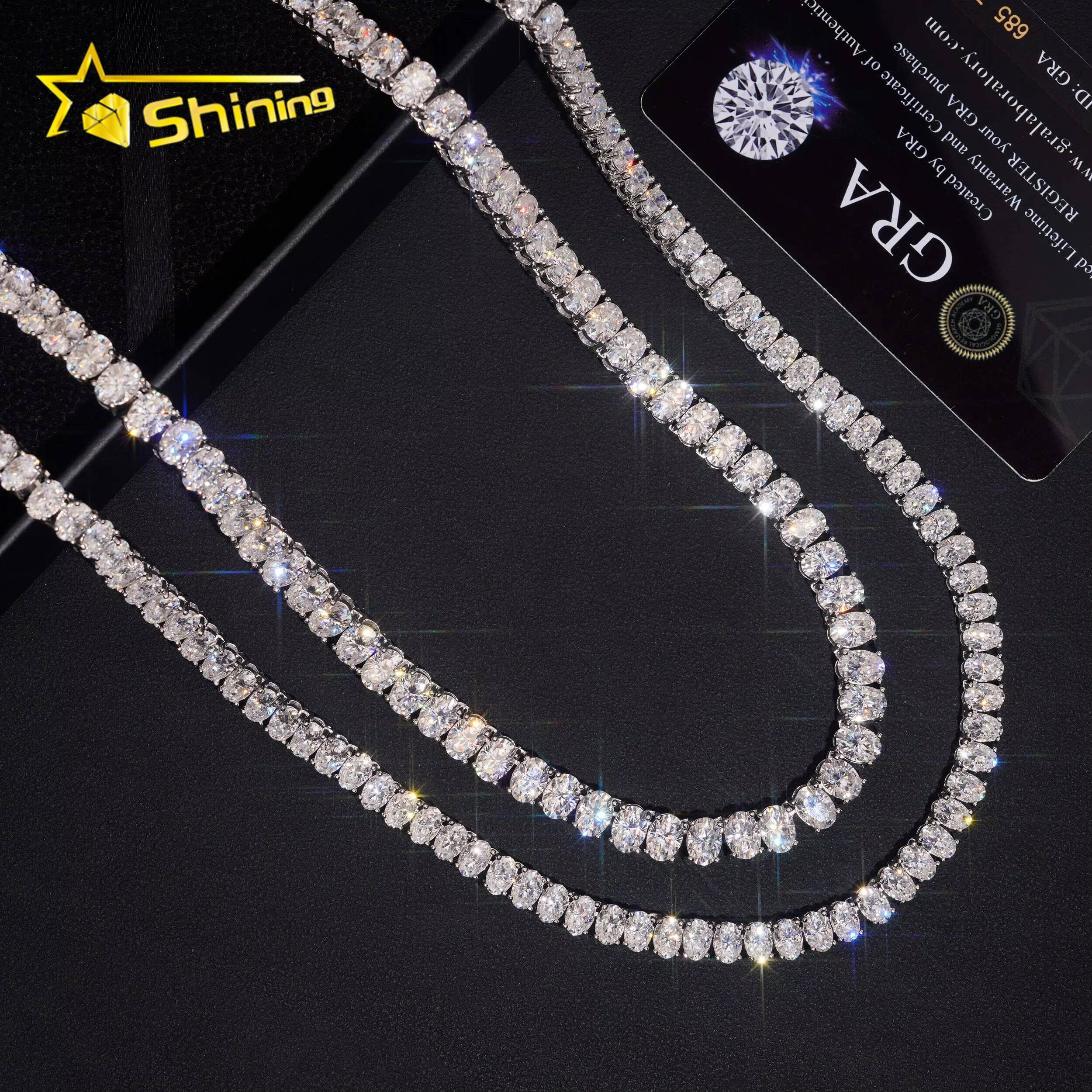 Luxury Oval Moissanite Tennis Chain 925 Sterling Silver Gold Plated Pass Diamond Test Moissanite Tennis Necklace Sparkling Chain
