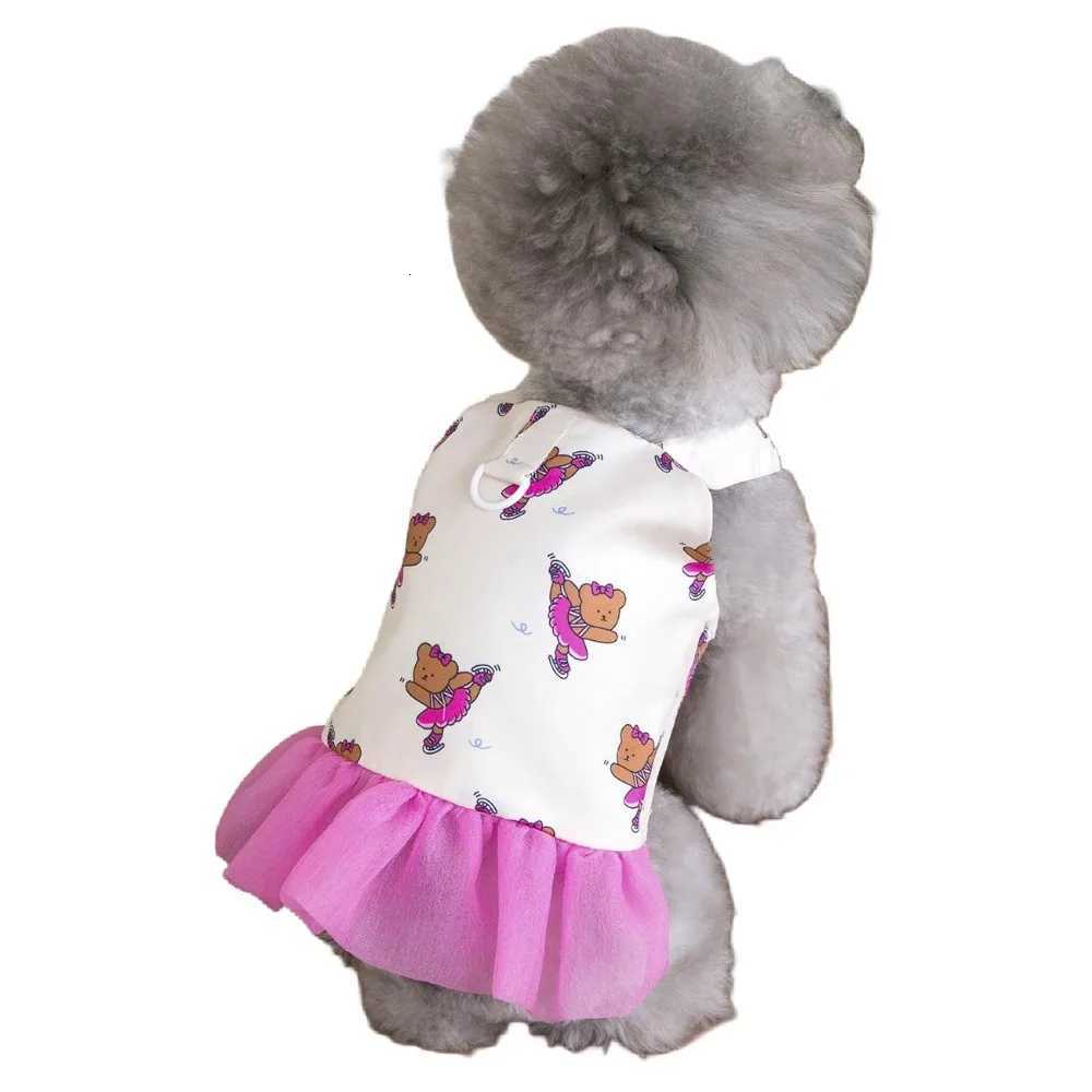 Cute Pet Halter Mesh Dress Rabbit Bear Print Soft Dog Princess Skirt Breathable Comfortable Pet Clothes For Small Dog Cat M251208