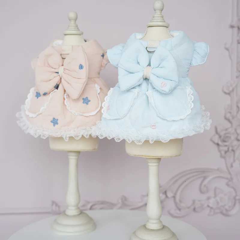 Pet Star Love Embroidered Dress Autumn Winter Warm Skirt Teddy Two Leg Coat Dog Puppy Clothes Bow-tied Cotton Dog Love Dress M251208