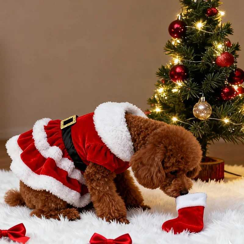 Soft Breathable Cats Christmas Dress Fashion Cute Santa Claus Dog Skirt Warm Pet Christmas Costume New Year Clothes for Dogs M251208