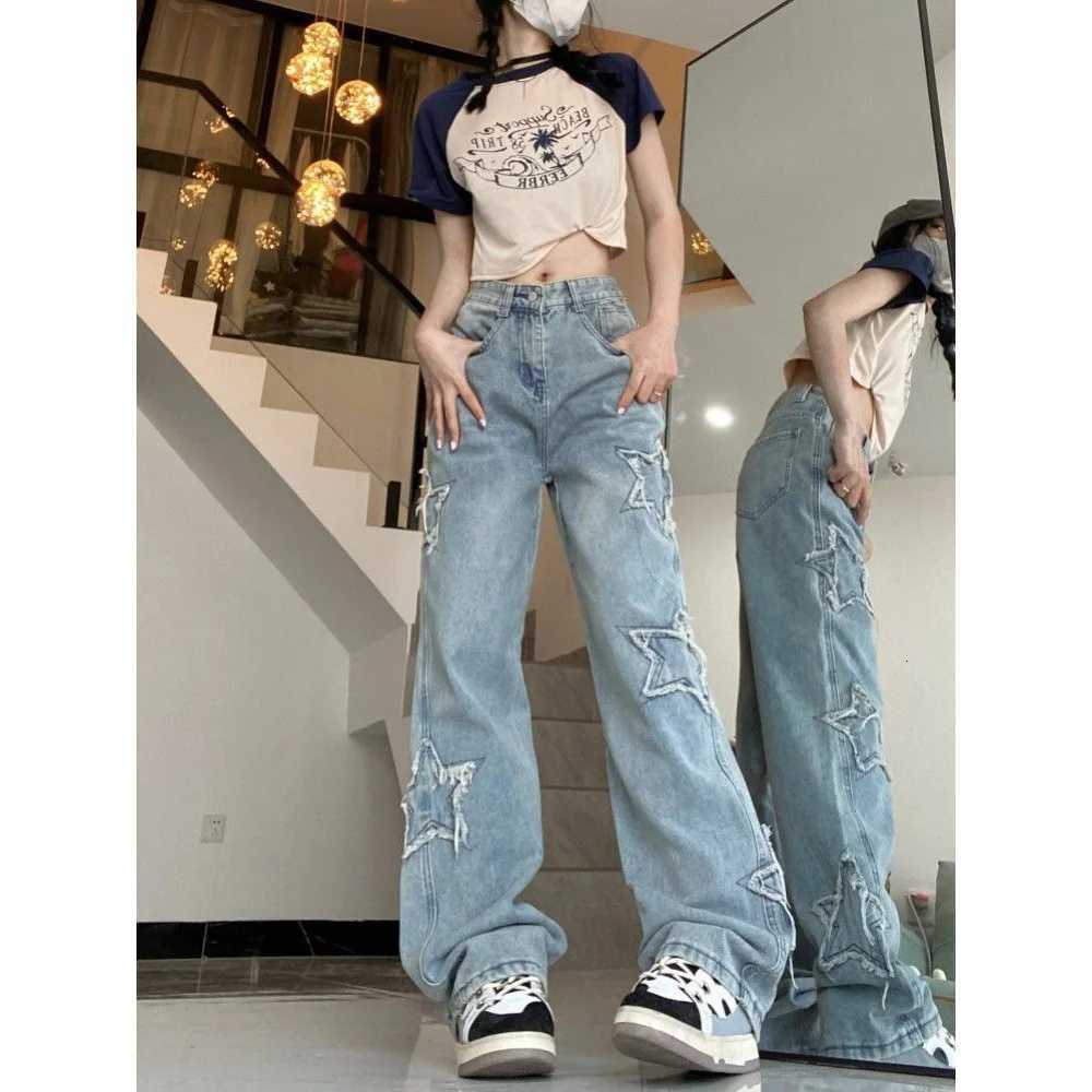 American Retro High Street Jeans Female Spring and Autumn New Design Embroidery High Waist Thin Wide Leg Trousers TideT251208