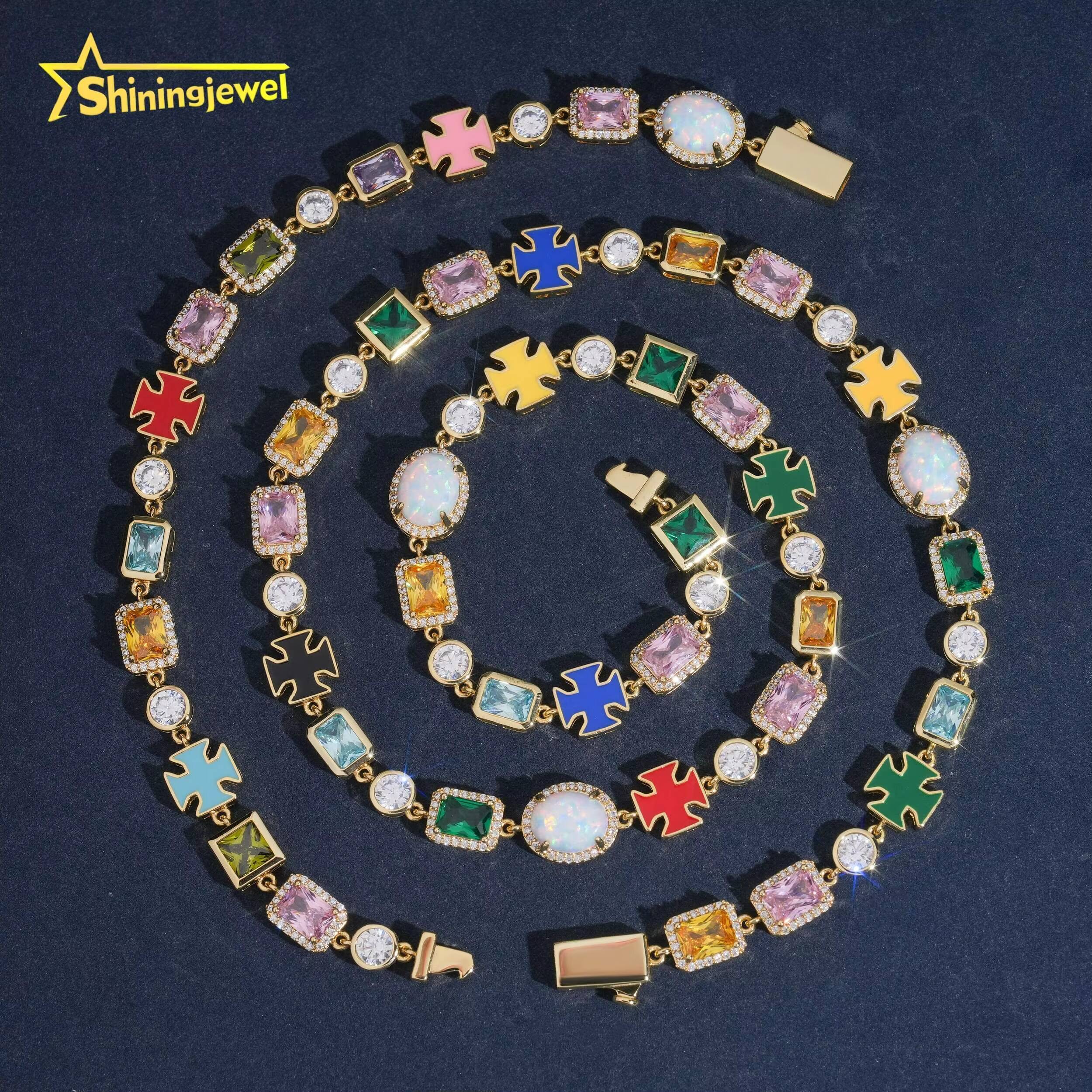 107mm Colorful Stone Bracelet Brass Iced Out 5A Cubic Zirconia Opal Hip Hop Mix Shape Diamond Jewelry Bracelet