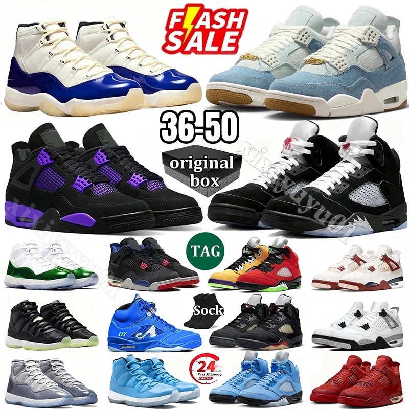 With Box Designer Basketball Shoes 4s Sneakers 5s Black Cat 4 Metallic 5 Military White Oreo Fire Red Bred Unc Cool Grey Thunder 11s Womens Men Trainers Big Size 36-50