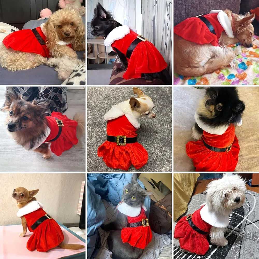 Dog Christmas Dress Costume Pet Santa Claus Clothes Velvet Dresses Puppy Winter Coat Xmas Holiday Outfit Cat Clothing M251208