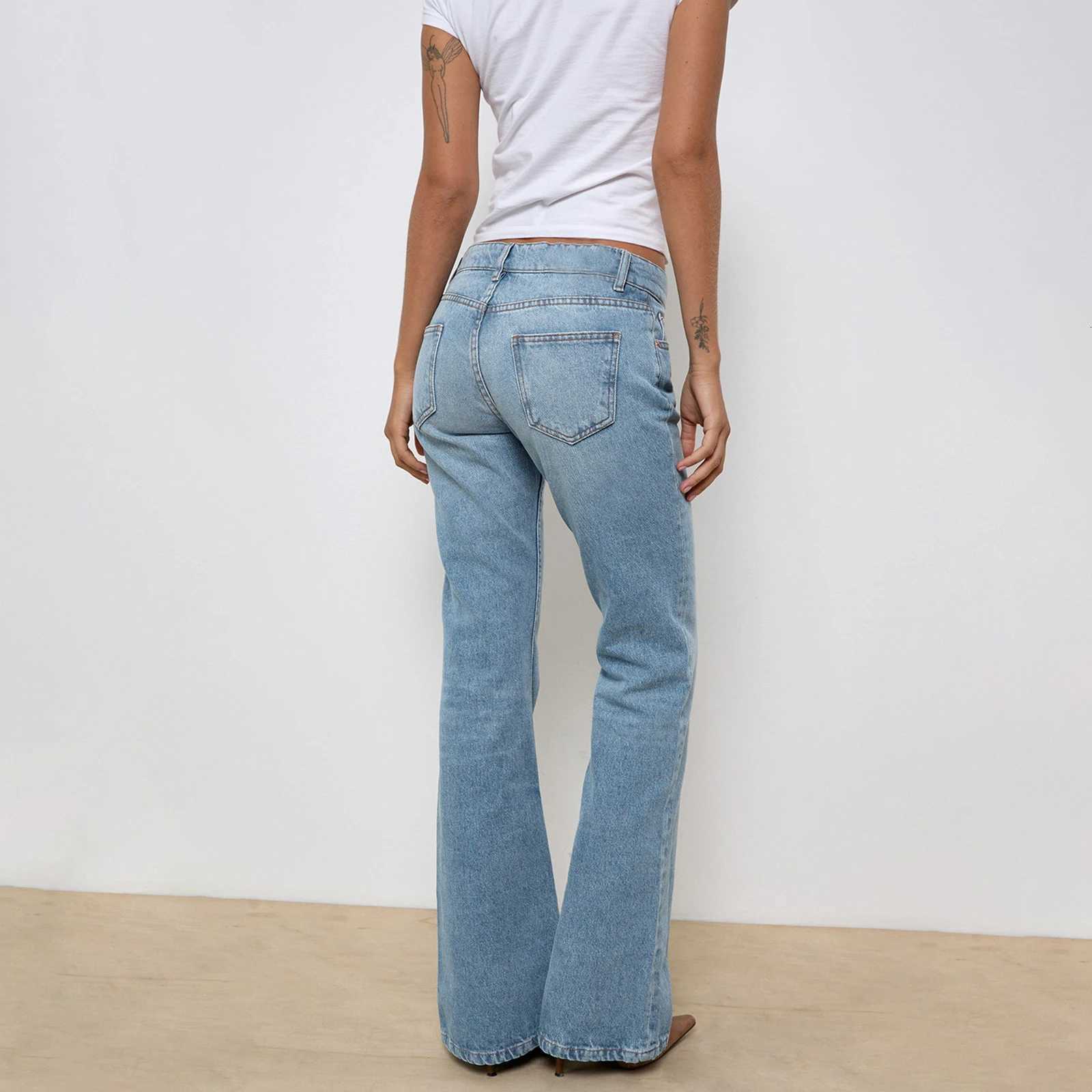 Fashion Womens Jeans Bottom Low Waist Zipper Button Solid Trousers with Pockets for Daily Casual StreetwearT251208