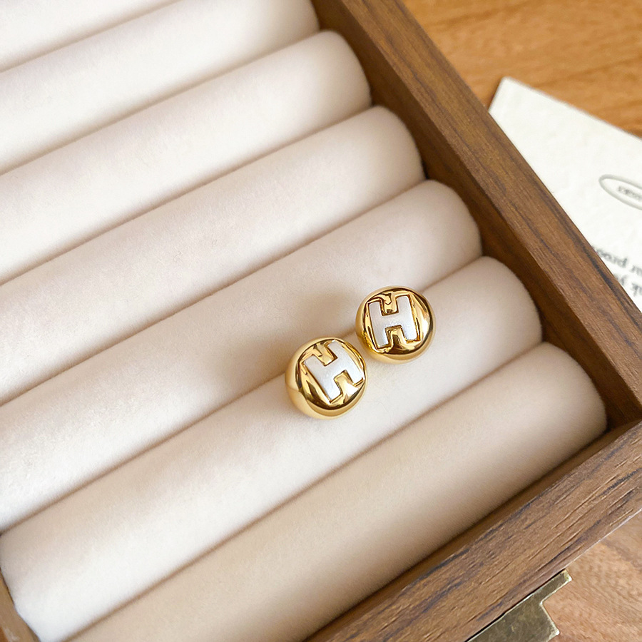 New Fashion Zircon High-End Design Bean Letter H Earrings French Metal Super Shiny Versatile Simple Elegant - view 6