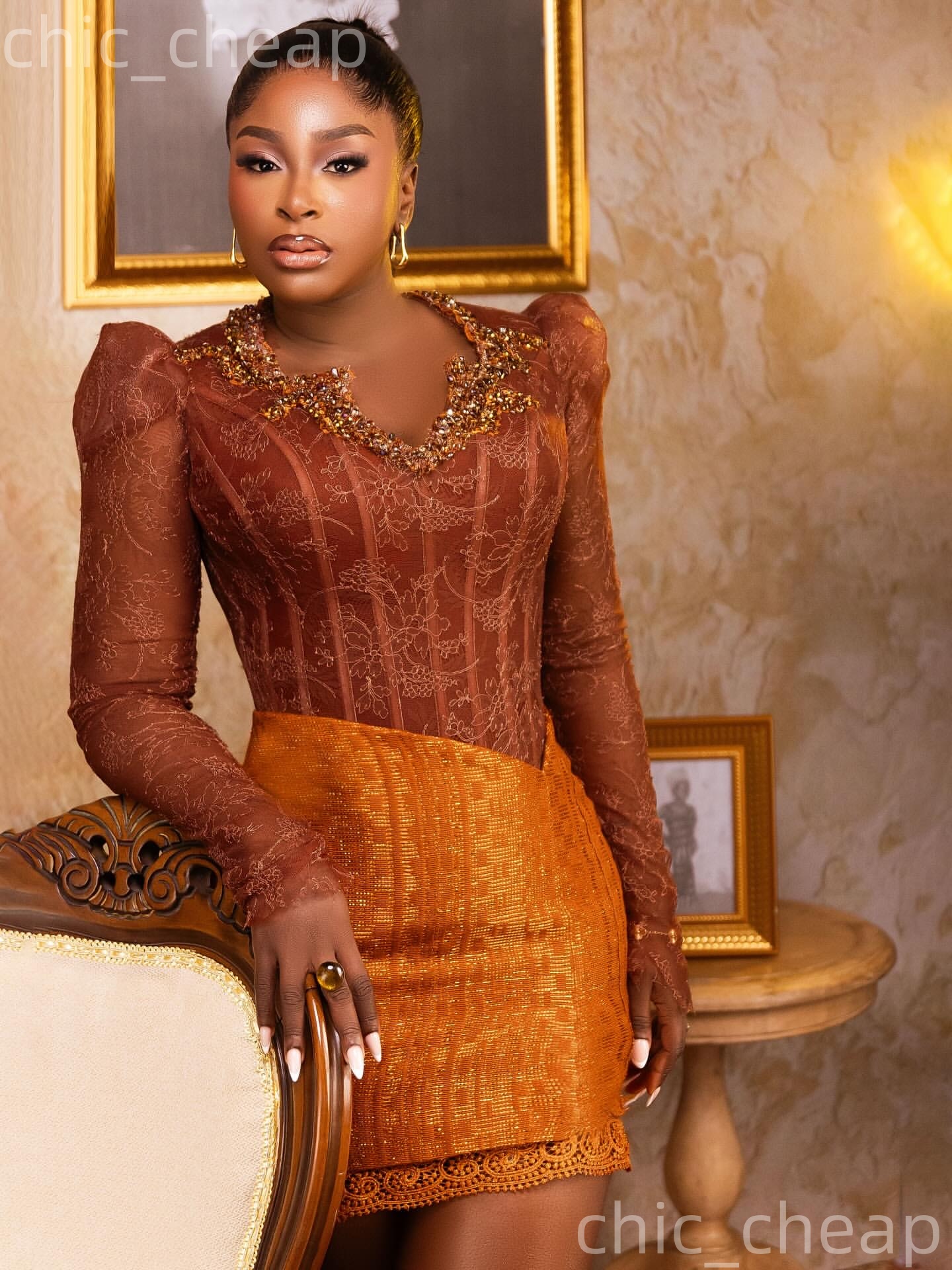 2026 Orange Sheath Cocktail Dress Beaded Crystals Lace Full Sleeves Short Mini Graduation Homecoming Dresses For Special Occasions Sweetheart Gowns ZJ