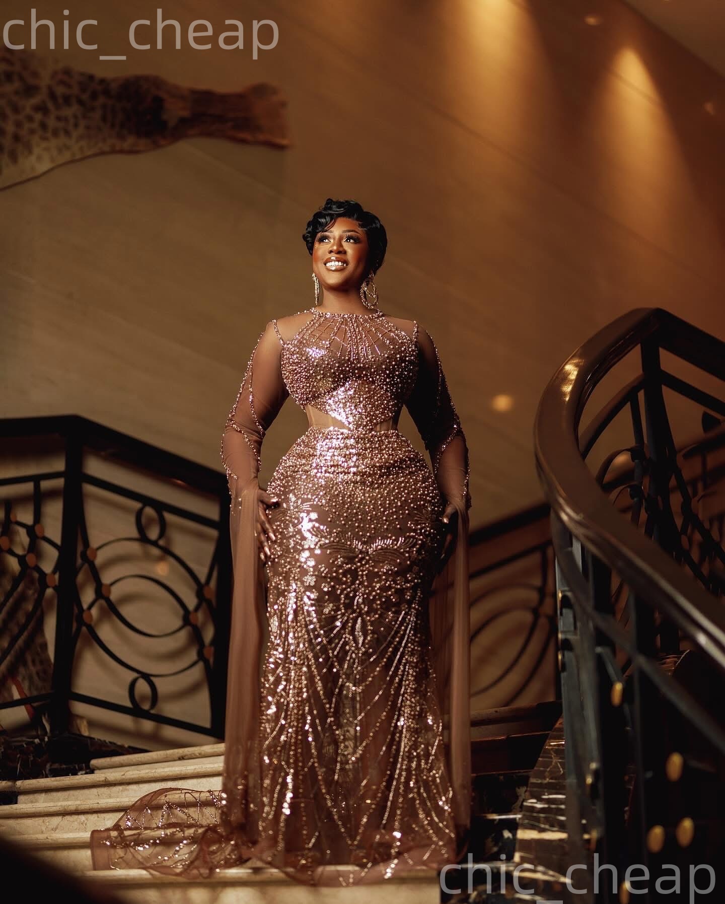 Aso Ebi Chocolate Mermaid Prom Dresses 2026 Illusion Beaded Sequined Evening Formal Party Second Birthday Engagement Gowns Plus Size Dress For Special