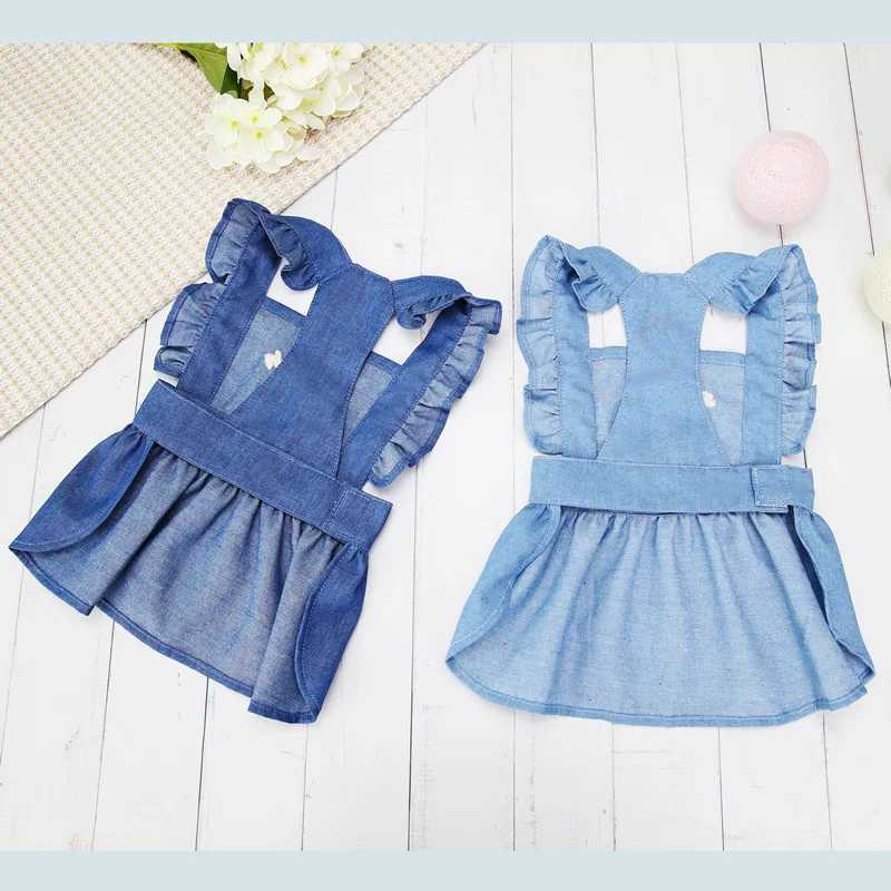 Dog Dress for Small Kitten Puppy Spring Summer Clothes Embroidered Jean Strap Dresses Chihuahua Skirts Pet Costumes Autumn M251208