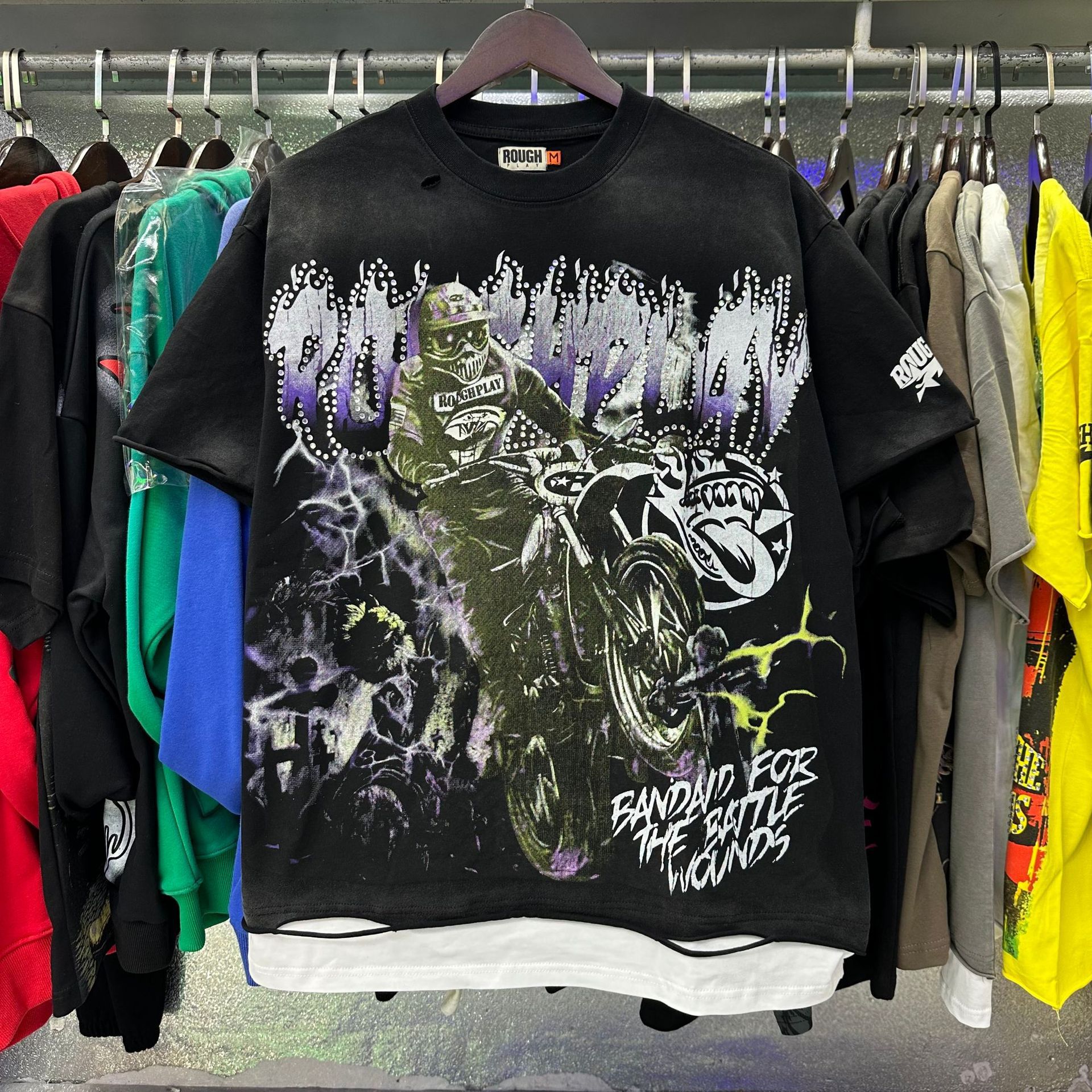 Men's T-Shirts RoughPlay Skull Printed Cotton Washed High-quality Short-sleeved Shirts With Holes Dark Hip-hop Rock style For Men And Women