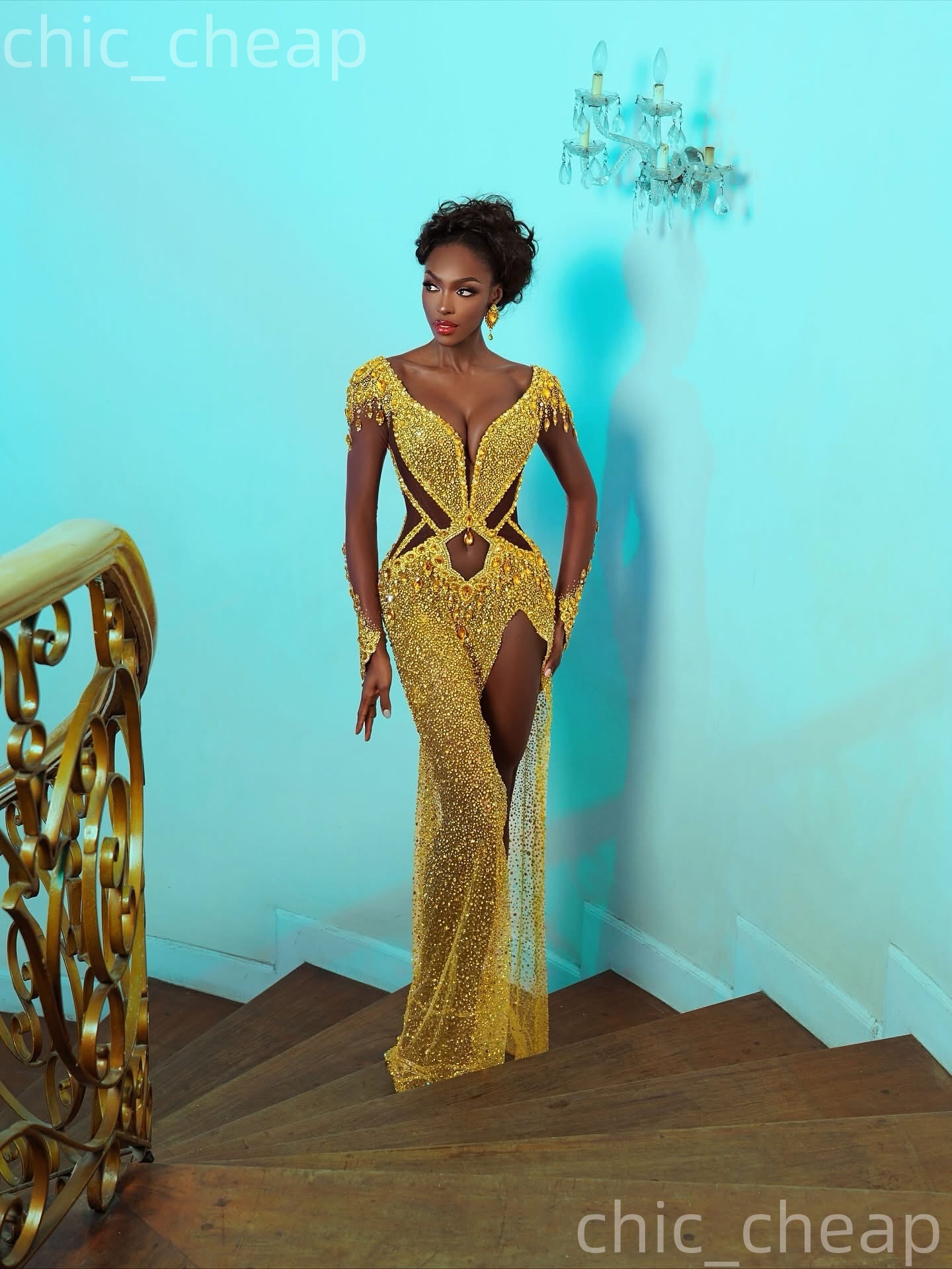 Aso Ebi Gold Mermaid Prom Dresses 2026 Crystals Sequined Backless Evening Formal Party Second Birthday Engagement Gowns Plus Size Dress For Special Oc