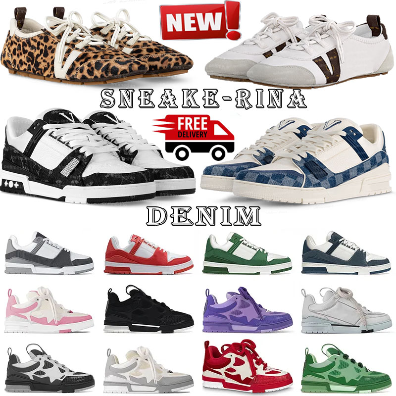 Designer Lvs Sneakerina Trainer Denim Shoes Low Skate Shoes Triple Pink Green Luminous Active Laser Orange Fashion Men's And Women's Outdoor Flats Size 36-45