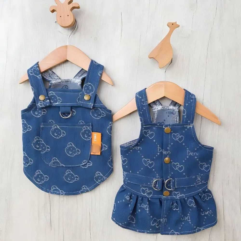 Durable Washable Pet Love Jeans Skirt Printed Cute Pet Denim Dress Reusable Dog Dress Spring M251208