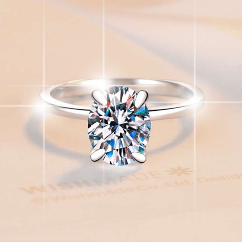 Ring Oval Moissanite for Women Four Prong Simple Gold-Plated Live Streaming Source S925 Sterling Silver Egg-Shaped Rings