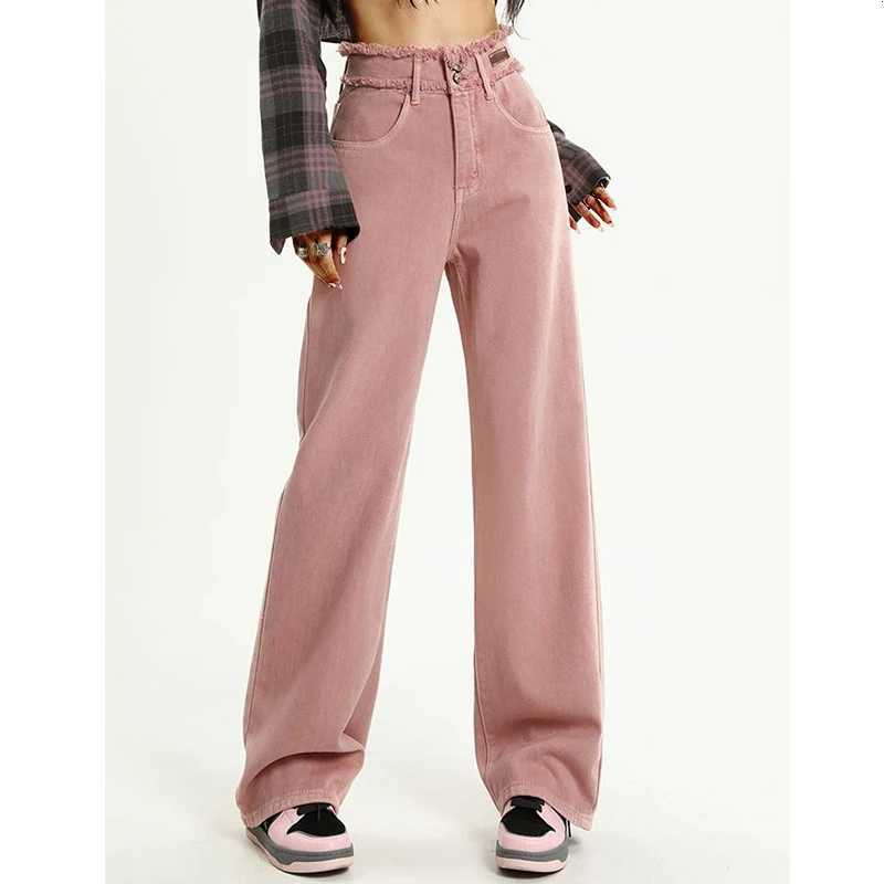 Woman High Waist Cutecore Streetwear Jeans Female Y2k Designer Wide Leg Pants Girls Fashion Harajuku Pink Gothic Denim TrousersT251208