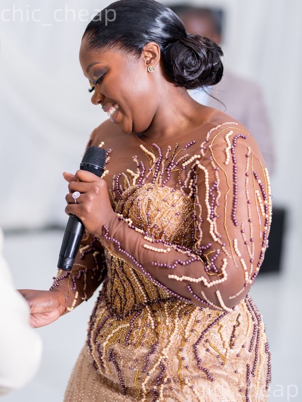 Aso Ebi Champagne Mermaid Prom Dresses 2026 Pearls Beaded Sheer Neck Evening Formal Party Second Birthday Engagement Gowns Plus Size Dress For Special