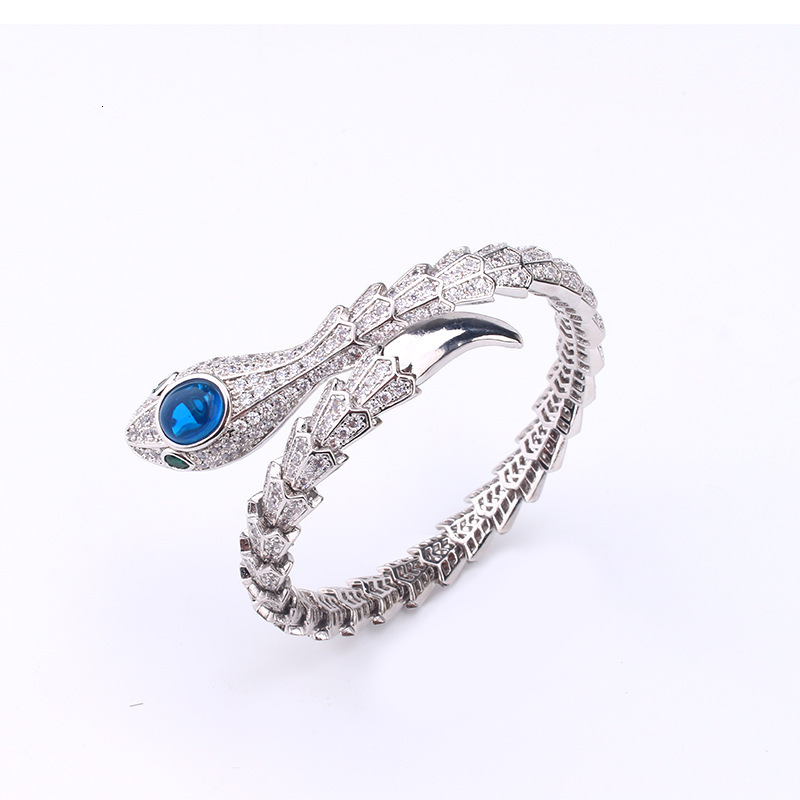 European And American Style Snake Bone Spring Bracelet Beautiful Fashion Red And Blue Gemstone Snake Shape Bracelet Ring Set Wholesale 92