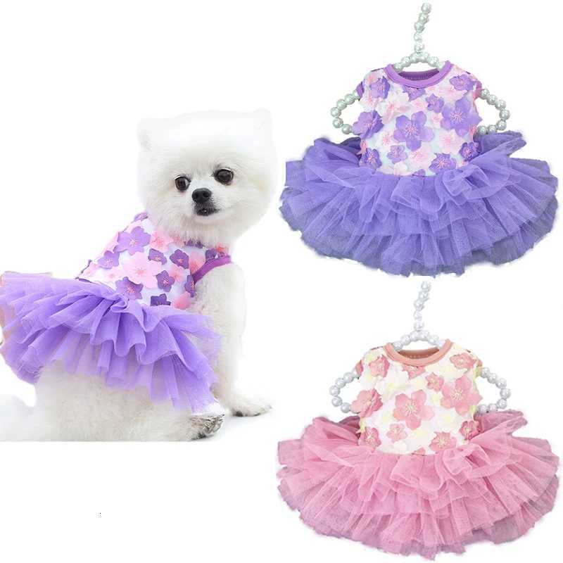 Lace Chiffon Dress For Small Dog Flowers Fashion Party Birthday Puppy Wedding Dress Summer Cute Costume Clothes For Pet dogs M251208