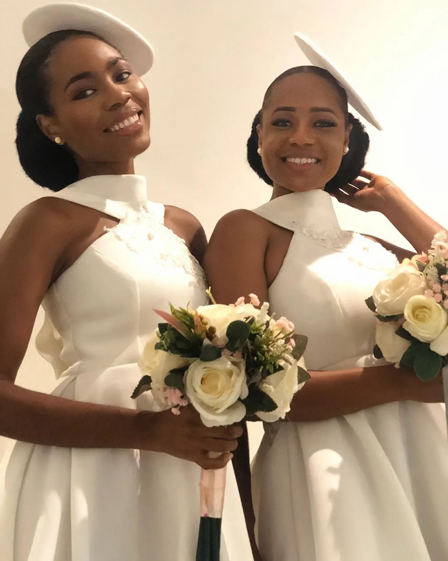 Hot Sale A Line Beaded Bridesmaid Dresses Halter Neck Appliqued Maid Of Honor Gowns Ankle Length Satin Wedding Guest Dress ER3029