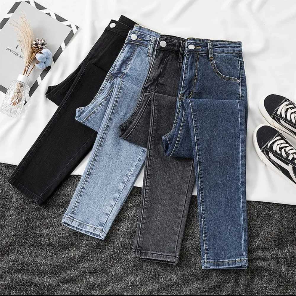Black Grey Jeans Womens Slimming Cropped Pants Chic Versatile Student Short Trousers Long Pants Slim Fit Sihouette SmoothingT251208