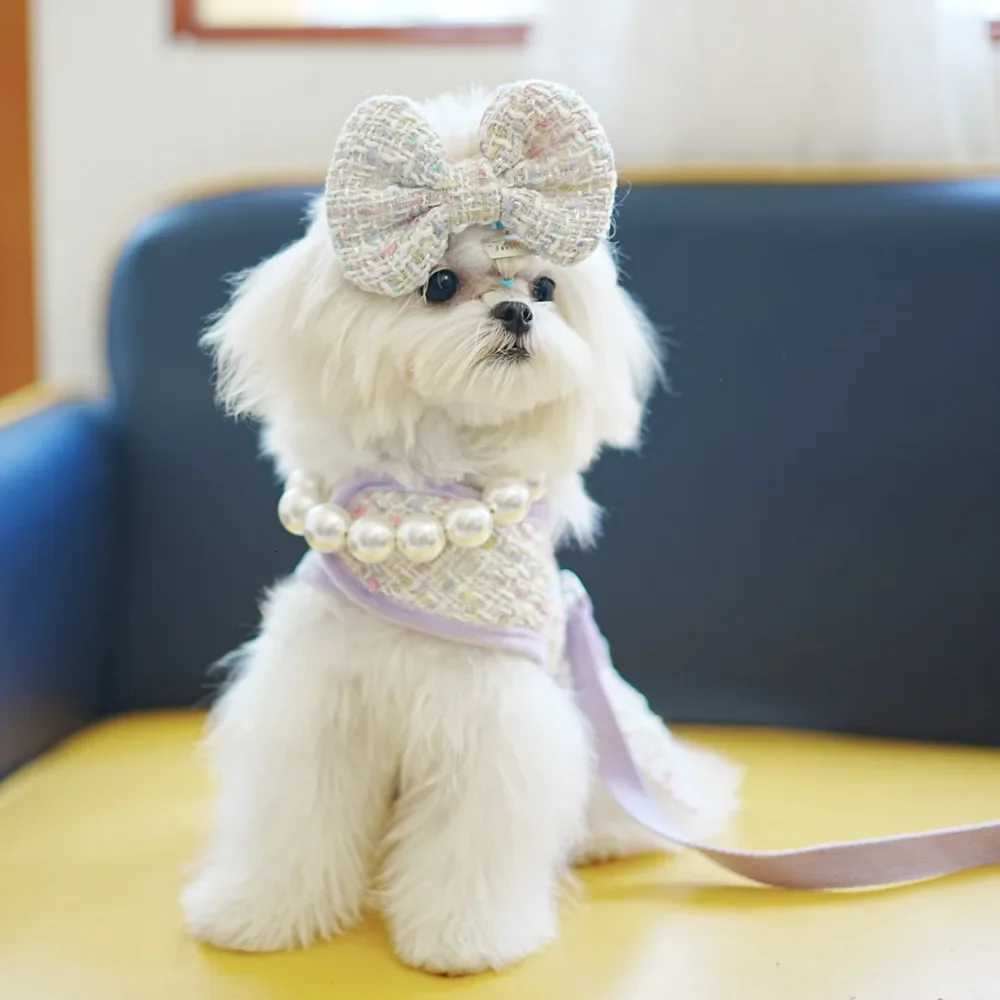 princess dog clothes Tweed Pet Chest Strap Cute Pearl Bow Dress Chihuahua Bichon Cute Skirt for Dog Luxury Puppy Vest Princess T M251208