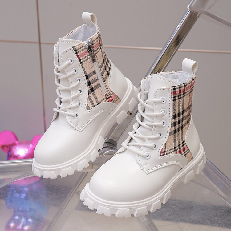 Designer shoes 2025 casual and fashionable childrens Martin boots new trend classic plaid leather boots