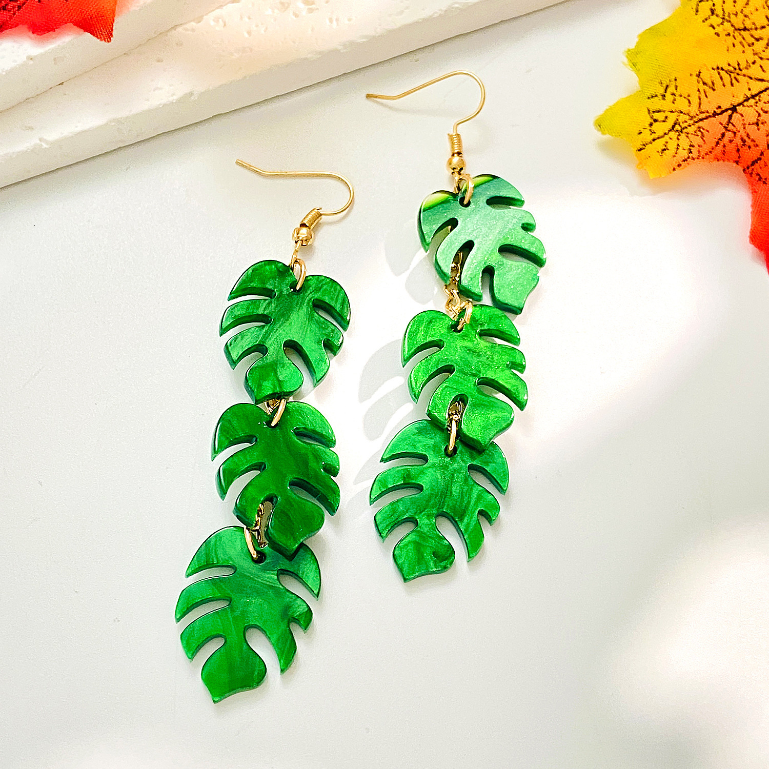 Ins designer luxury Style Acrylic Maple Fashion Creative Long Leaf Drop Earrings Tassel free shipping Ear Accessories