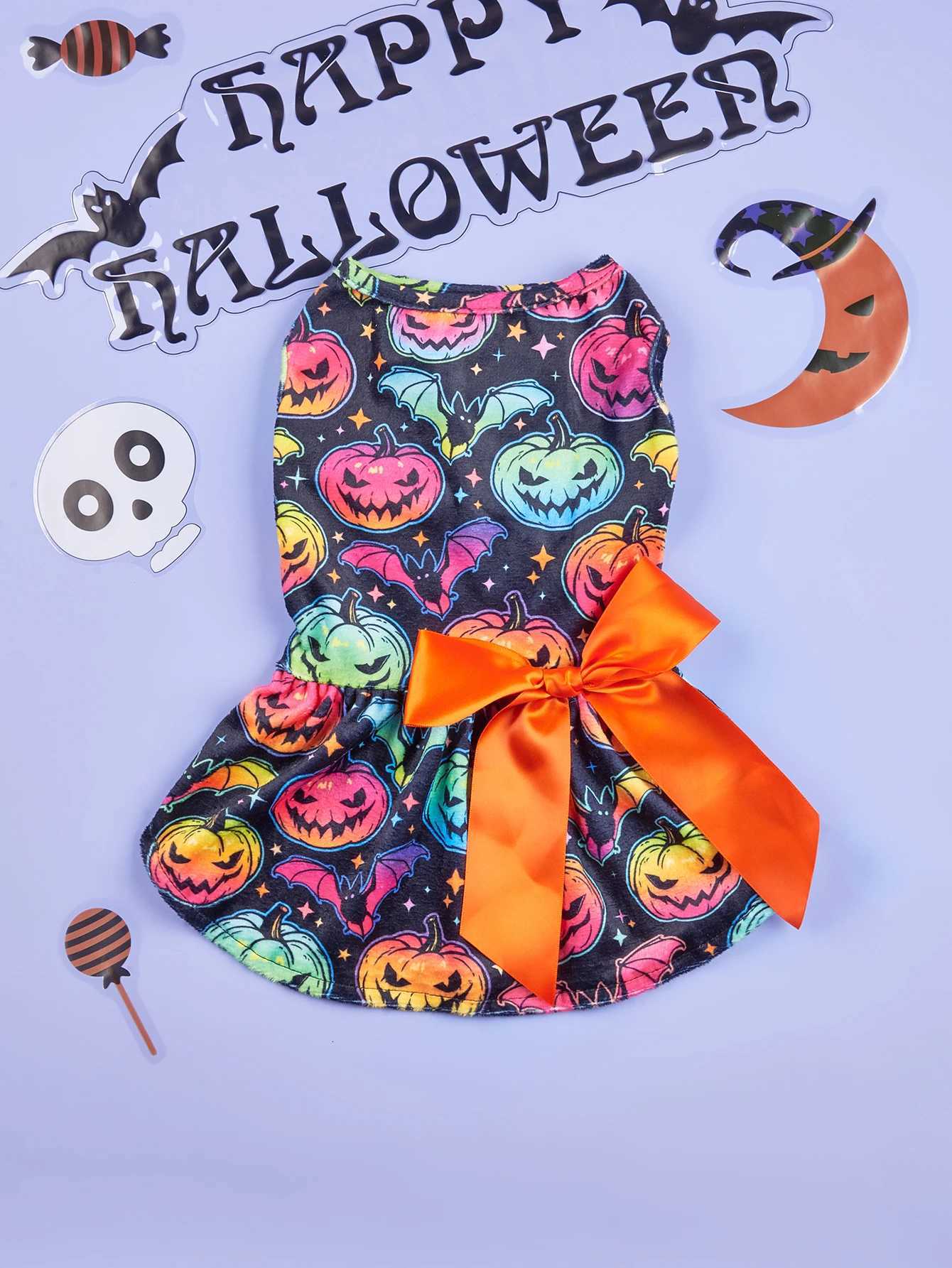 Gradient Color Spooktacular Pet DressHalloween Dog Costume Puppy Dress Doggie Party One Piece with Bowknot Pumkin Cat Vest M251208