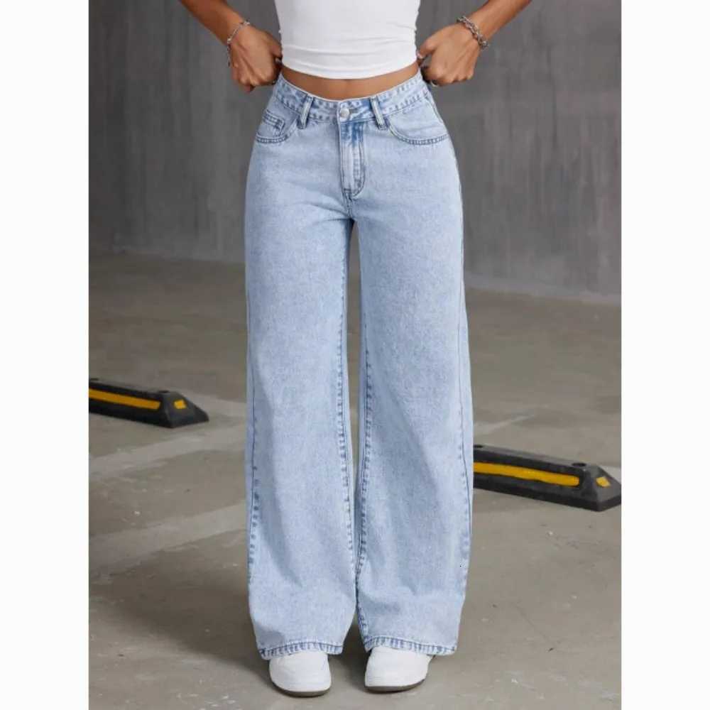 Autumn 2025 New Casual European and American Womens Loose Straight Wide-leg Denim Trousers WomenT251208