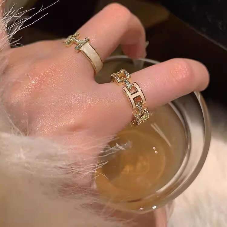 Ring For Women Designer Luxury Drip Oil Zircon High-end Open Ins Niche French Style Internet Celebrity Ring