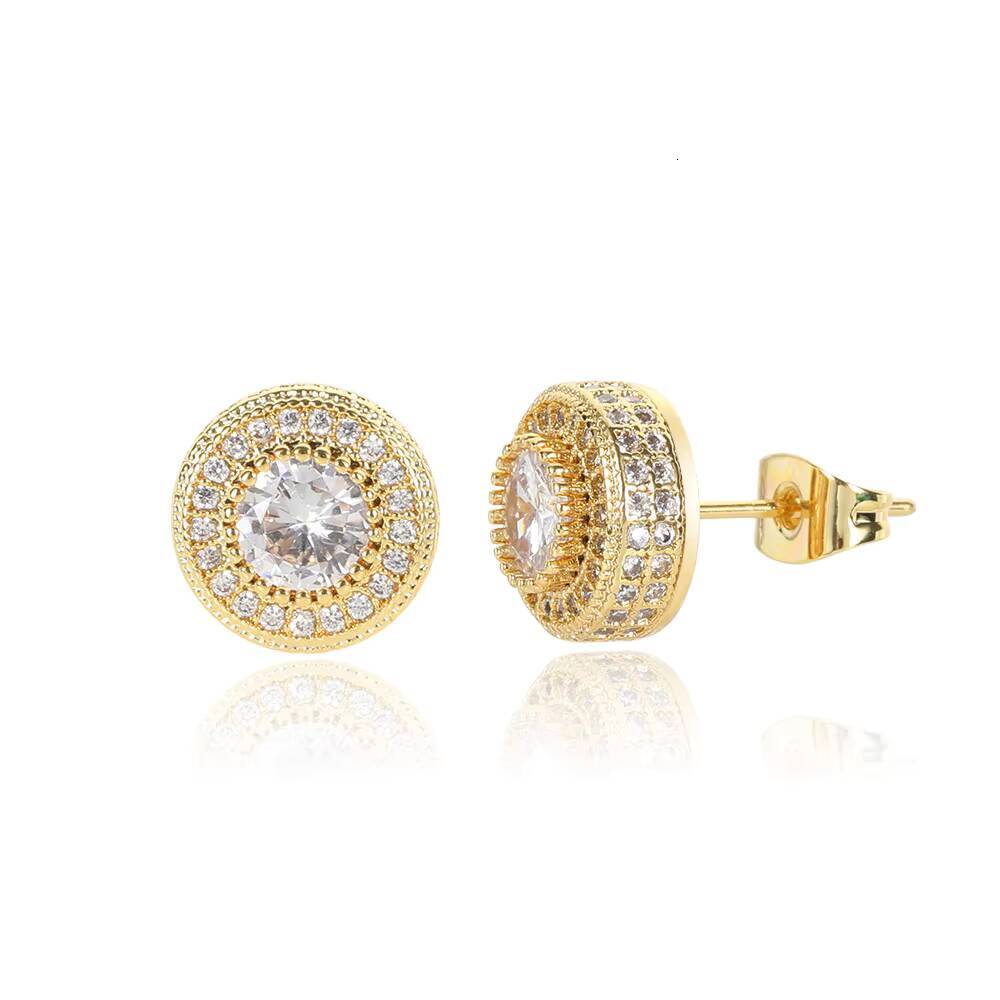 Wholesale Hip Hop Men Earrings Jewelry Bling Gold Plated Round CZ Zircon Diamond Stud Earrings