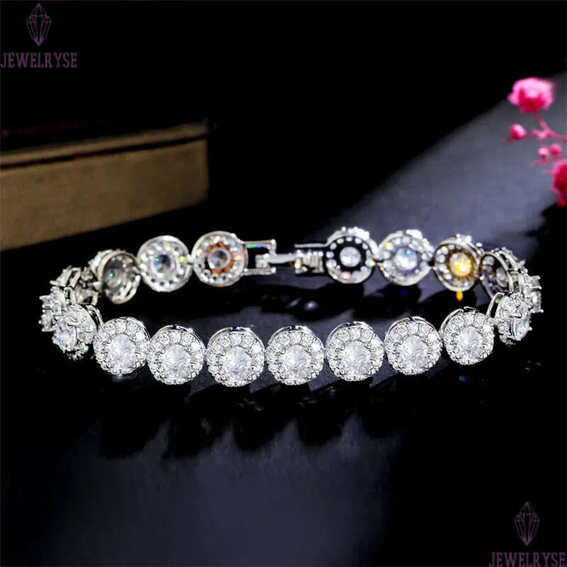 luxury AAA cubic zirconia designer bracelet for woman chian silver round white diamond charm wedding engagement bracelets chains jewelry women party g