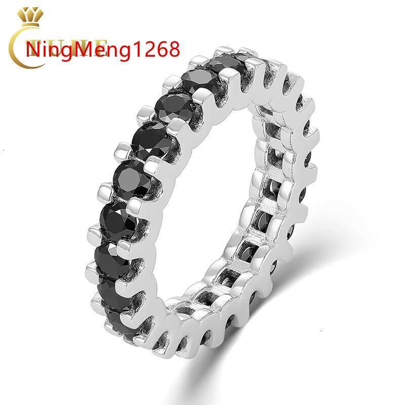 Punk Rock Style 925 Sterling Silver Ring 4mm Black Moissanite Factory Wholesale Lab Diamond Jewelry Ring for Men