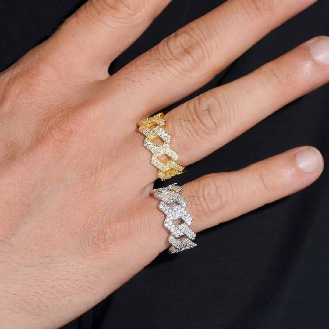 Cuban Moissanite Ring S925 Silver Gold Plated GRA Certified Moissanite Pass Diamond Test Hip Men Moissanite Ring