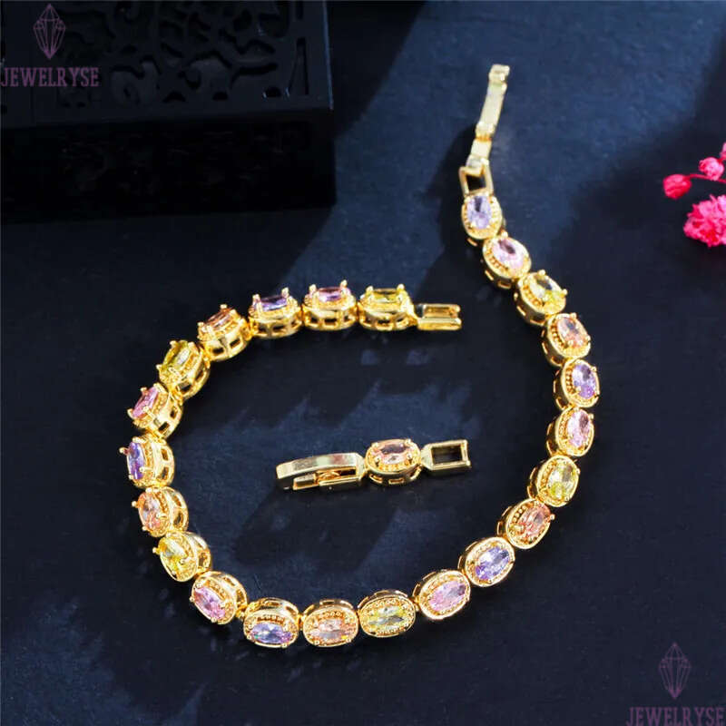 fashion womens diamons bracelet desinger for woman jewelry colorful AAA cubic zirconia charm 18k gold purple crystal copper bracelets bangles party gi