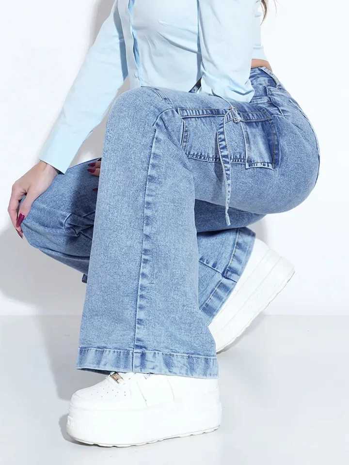 Womens Cargo Jeans with Multiple Pockets - Stylish and Practical Work Denim Pants for Everyday Comfort and FunctionalityT251208