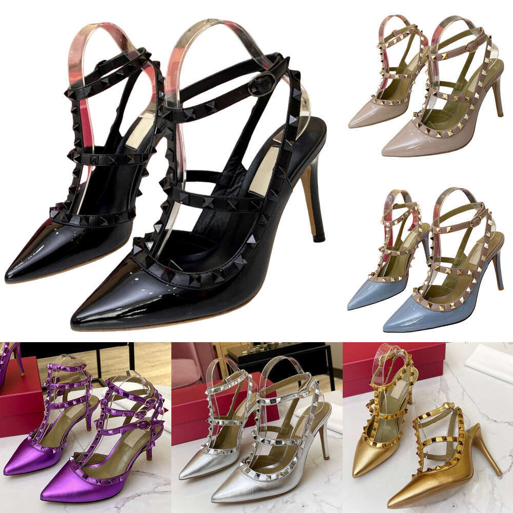 designer women's sandals luxury Rivews fine high heel Slingback Ankle Strap dress shoes litchi grain cowhine 9.5cm and 6.5cm two models fashion party wedding shoes