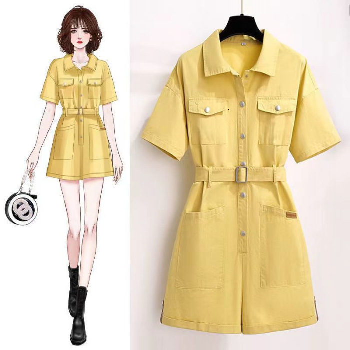 2024 Summer New Stylish One-Piece Suit for Petite Figures Waist-Cinching Slimming Korean Style Loose Cargo Shorts 210507