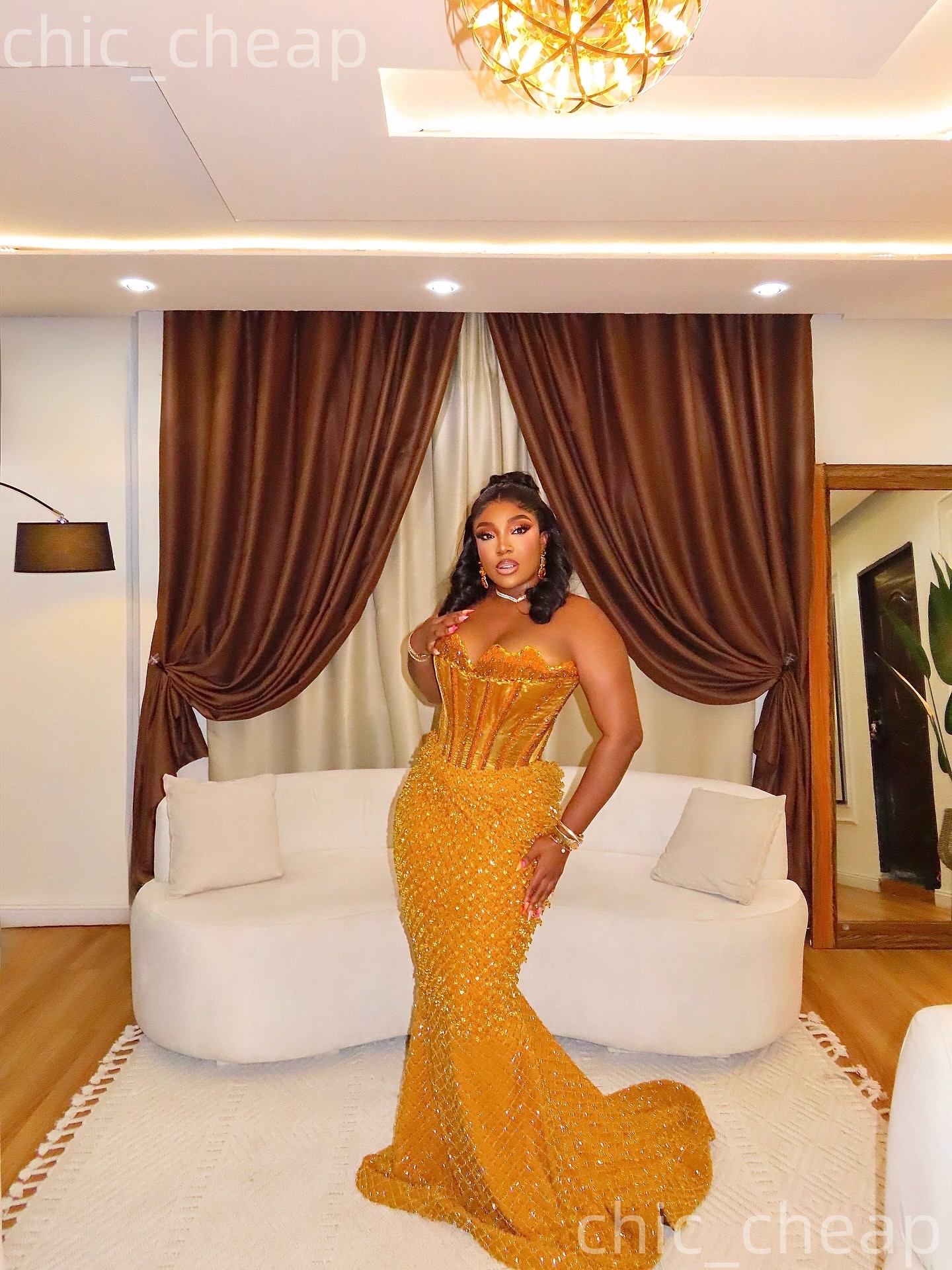 Aso Ebi Yellow Mermaid Prom Dresses 2026 Beaded Rhinestones Luxurious Evening Formal Party Second Birthday Engagement Gowns Plus Size Dress For Specia