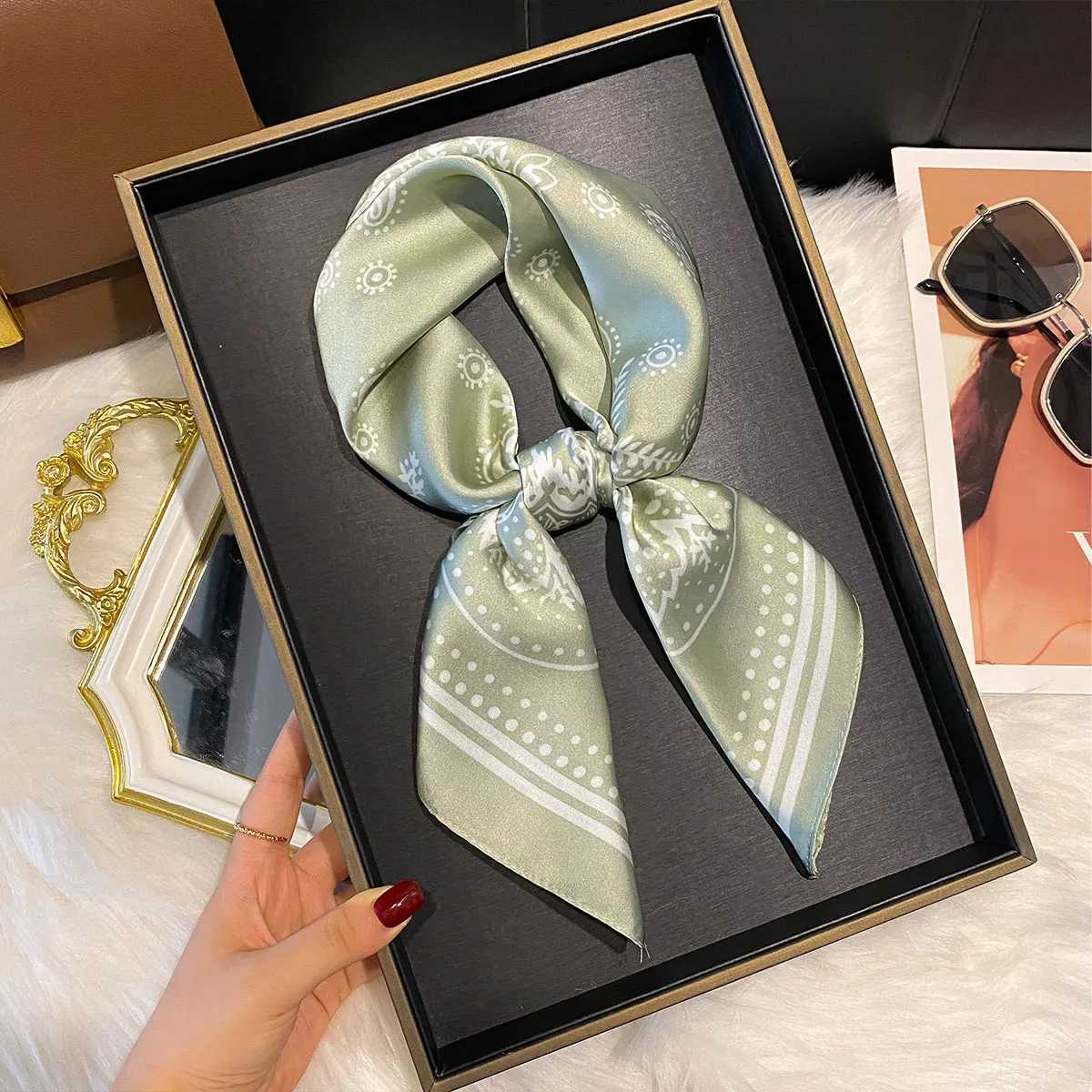 Luxury 70x70cm Women Scarf Silk Feeling Hair Neck Square Brand Office bandanna muffler Waiter Flight Attendants Handkerchief wrap Y251208