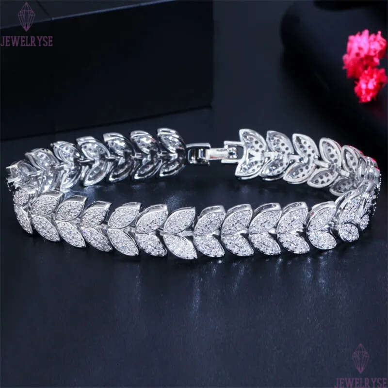 charm 18k diamond leaf bracelet designer woman 18cm link chain AAA cubic zirconia love silver rose gold wedding bracelets chains jewelry womans friend