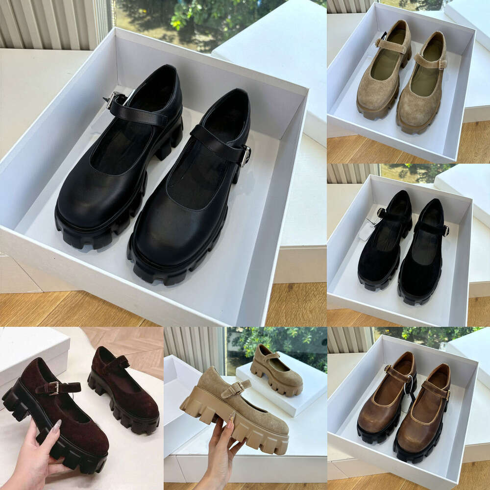 Top quality Platform loafers ballet flat Luxury Mary Jane Monolith designer shoe woman Round-toed Suede strap Height Increasing dress fashion party Office shoes