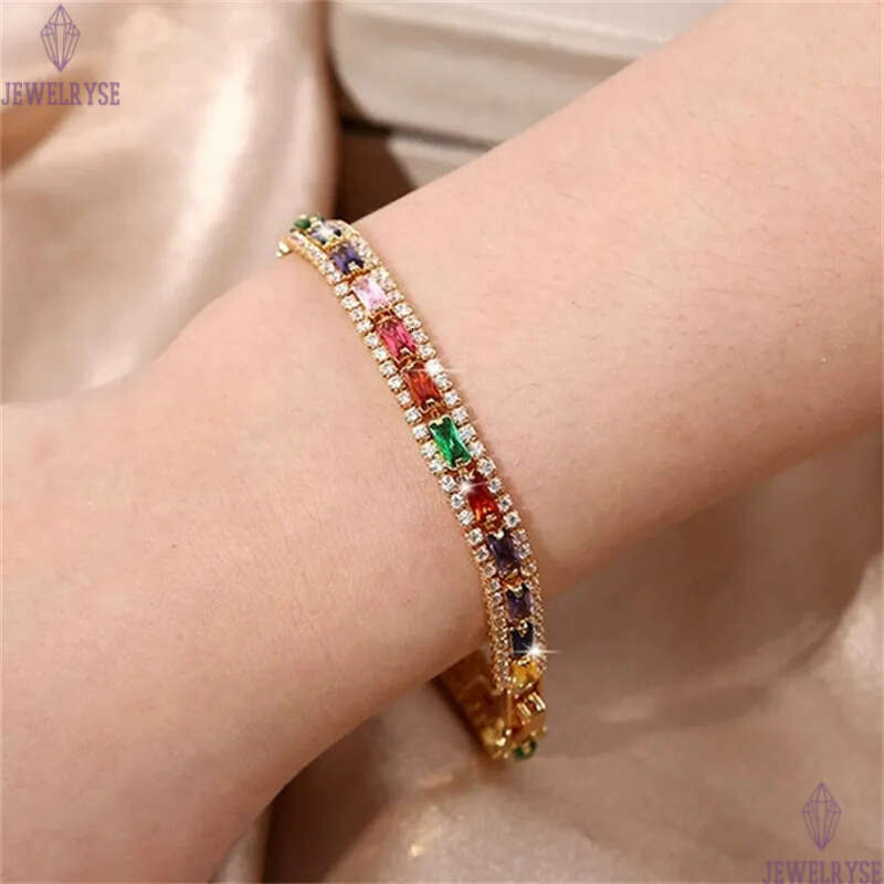 colorful three rows CZ diamond tennis bracelet designer rose gold for woman round iced out chain bracelets AAA zirconia silver chains bangles womens p