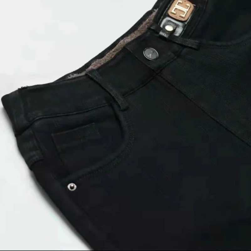 Lamb Fleece Thickened Jeans Womens Elastic Waist Large Size Small Pants Fat Mm Thin Fleece Winter Elastic Pencil PantsT251208