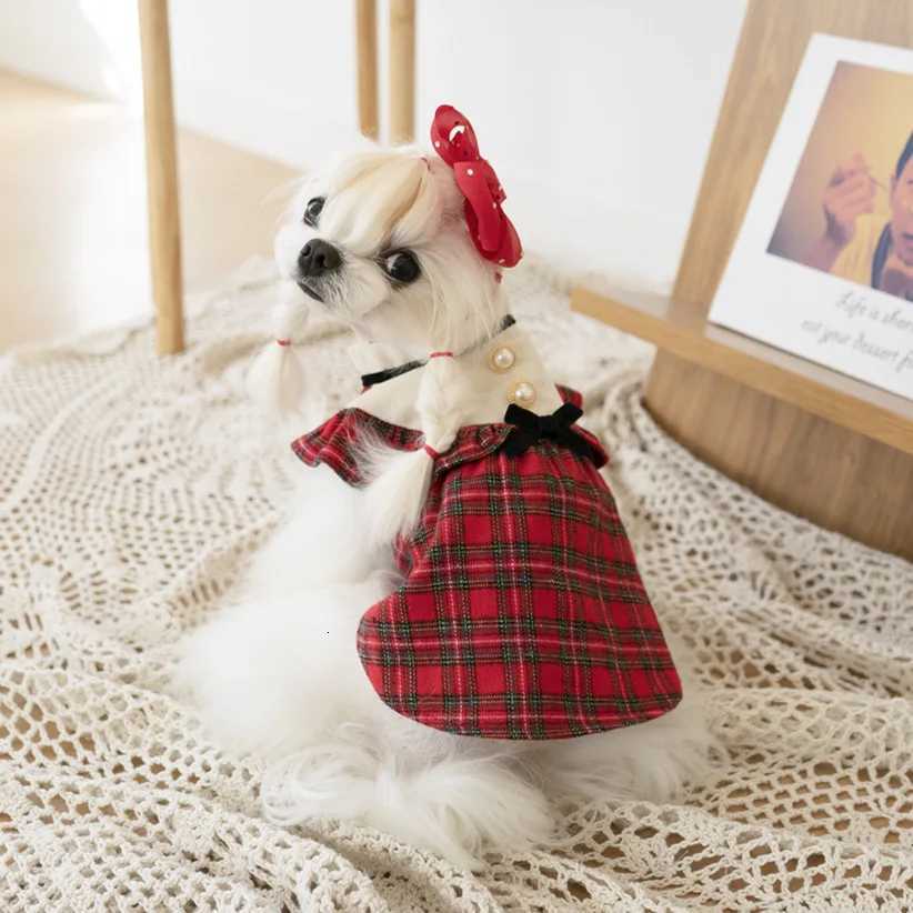 Same British Princess High-Quality Pet Dress Red Checkered Christmas Dogs Clothing For Puppy Gift M251208