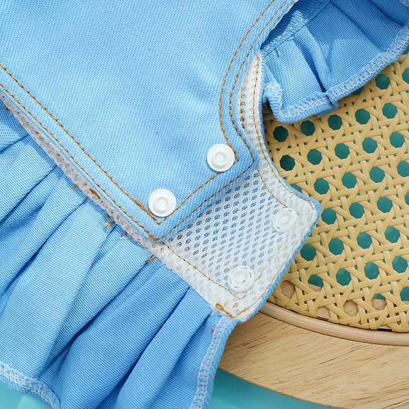 Denim Cat Dog Dress Harness With Leash Pink Yellow Blue Girls Harness Strap Skirt Outside Walking Puppy Jeans Clothing Chihuahua M251208