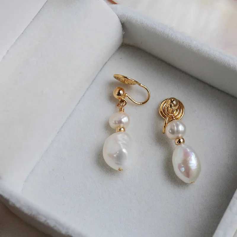 Irregular Baroque Pearl Drop Ear Clip For Women Wedding Birthday Party Temperament Jewelry Gifts for Mom Girls J251208